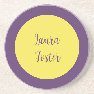Handwriting Elegant Name Indigo & Yellow Colour Coaster