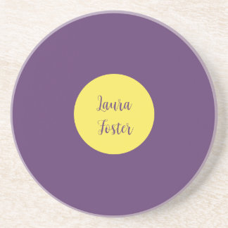 Handwriting Elegant Name Indigo & Yellow Colour Coaster