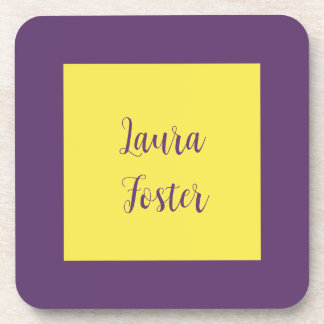 Handwriting Elegant Name Indigo & Yellow Colour Coaster