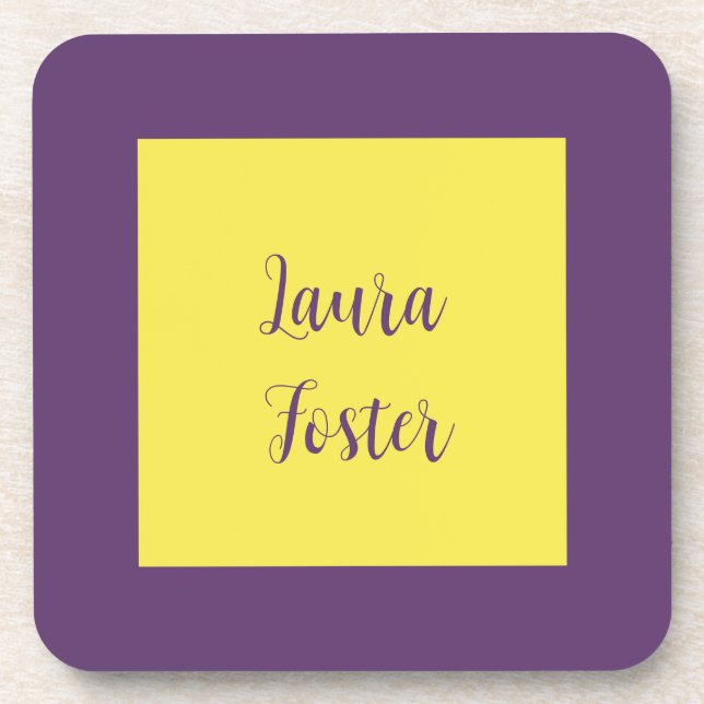 Handwriting Elegant Name Indigo & Yellow Colour Coaster (Front)
