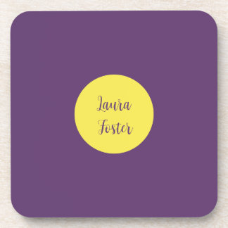 Handwriting Elegant Name Indigo & Yellow Colour Coaster