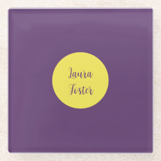 Handwriting Elegant Name Indigo & Yellow Colour Glass Coaster