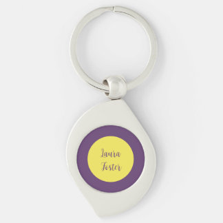 Handwriting Elegant Name Indigo & Yellow Colour Keychain