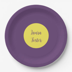 Handwriting Elegant Name Indigo & Yellow Colour Paper Plate