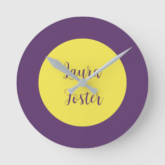 Handwriting Elegant Name Indigo & Yellow Colour Round Clock