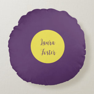 Handwriting Elegant Name Indigo & Yellow Colour Round Pillow