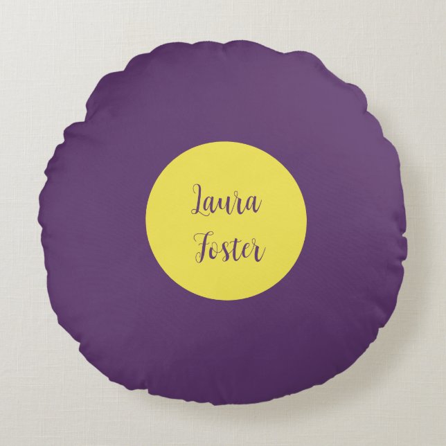 Handwriting Elegant Name Indigo & Yellow Colour Round Pillow (Front)