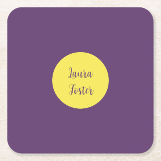 Handwriting Elegant Name Indigo & Yellow Colour Square Paper Coaster