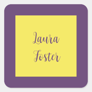 Handwriting Elegant Name Indigo & Yellow Colour Square Sticker