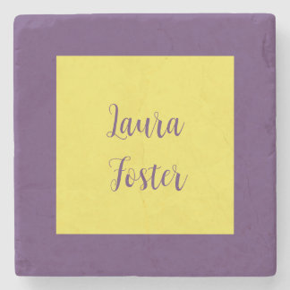Handwriting Elegant Name Indigo & Yellow Colour Stone Coaster