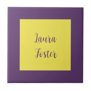 Handwriting Elegant Name Indigo & Yellow Colour Tile