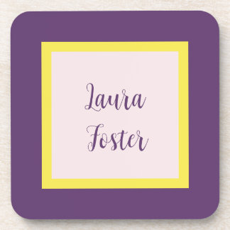 Handwriting Elegant Name Indigo Yellow Rose Quartz Coaster