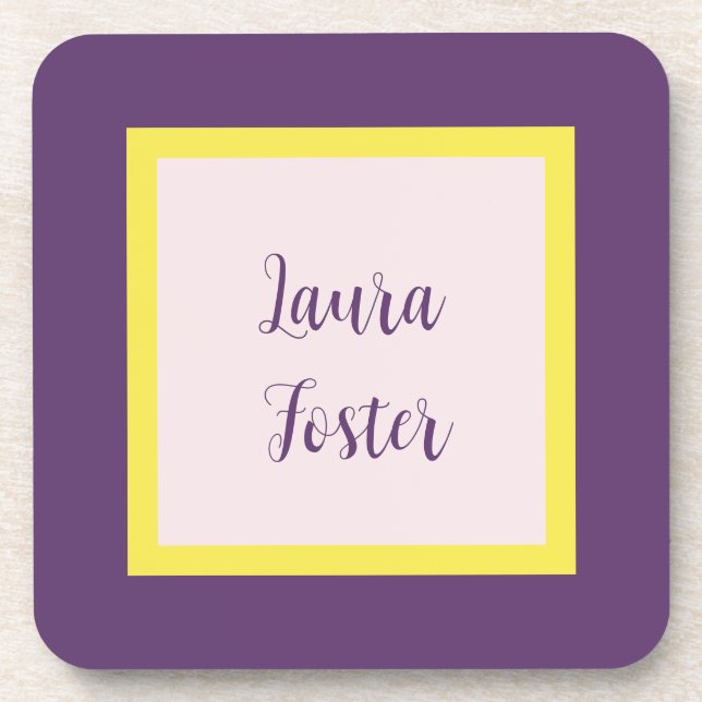 Handwriting Elegant Name Indigo Yellow Rose Quartz Coaster (Front)