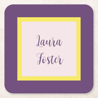 Handwriting Elegant Name Indigo Yellow Rose Quartz Square Paper Coaster
