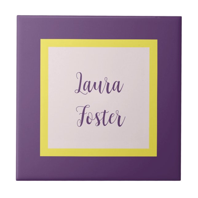 Handwriting Elegant Name Indigo Yellow Rose Quartz Tile (Front)