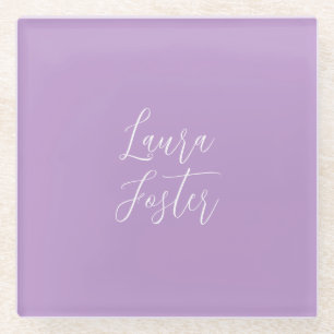 Handwriting Elegant Name Lilac Colour Glass Coaster