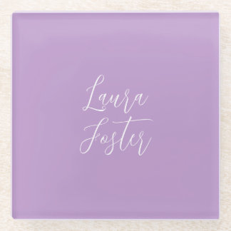 Handwriting Elegant Name Lilac Colour Glass Coaster