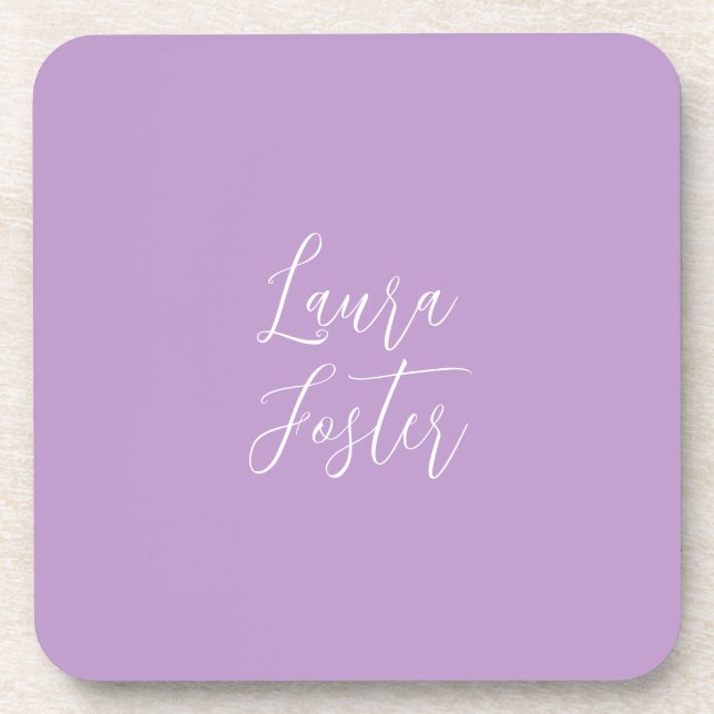 Handwriting Elegant Name Lilac & Pink Colour Coaster (Front)
