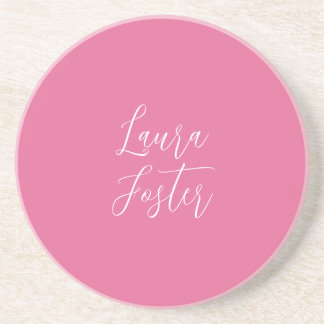 Handwriting Elegant Name Pink Colour Coaster