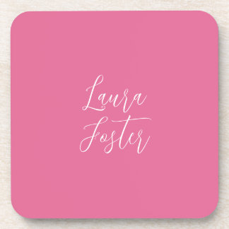 Handwriting Elegant Name Pink Colour Coaster