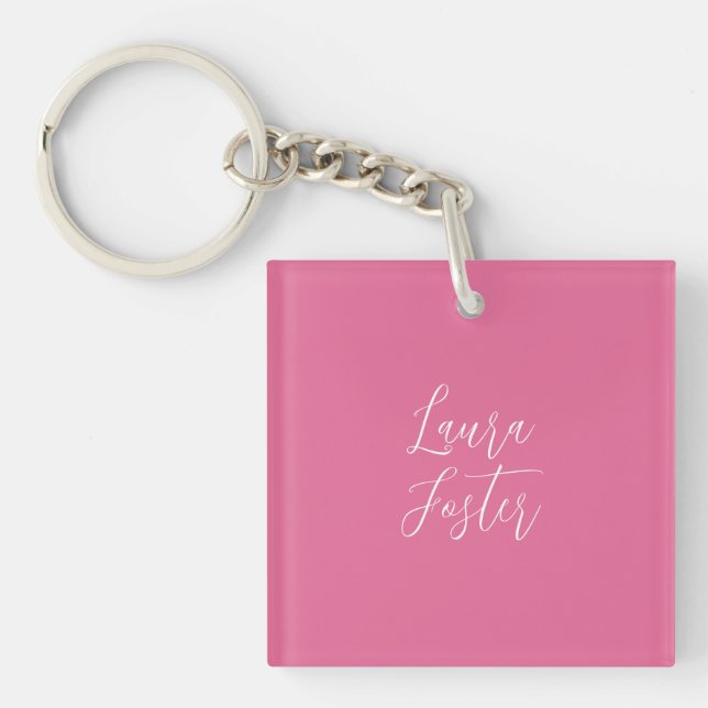 Handwriting Elegant Name Pink Colour Keychain (Front)