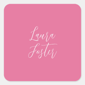 Handwriting Elegant Name Pink Colour Square Sticker