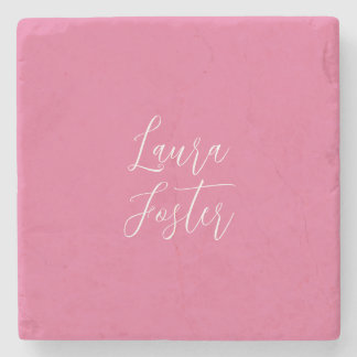 Handwriting Elegant Name Pink Colour Stone Coaster