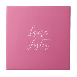 Handwriting Elegant Name Pink Colour Tile