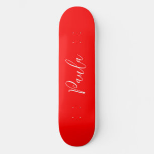 Handwriting Elegant Name Red Color Plain Skateboard