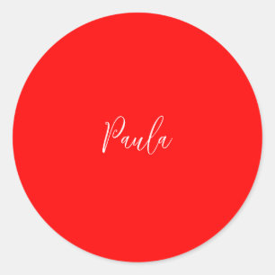 Handwriting Elegant Name Red Colour Plain Classic Round Sticker
