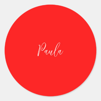 Handwriting Elegant Name Red Colour Plain Classic Round Sticker