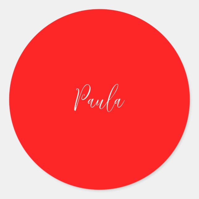 Handwriting Elegant Name Red Colour Plain Classic Round Sticker (Front)