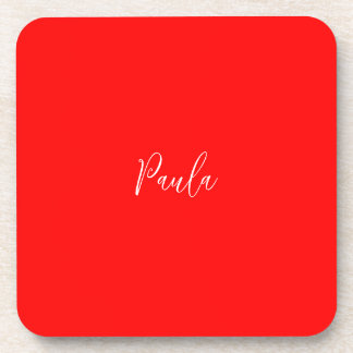 Handwriting Elegant Name Red Colour Plain Coaster
