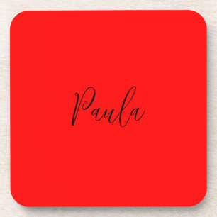 Handwriting Elegant Name Red Colour Plain Coaster