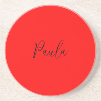Handwriting Elegant Name Red Colour Plain Coaster