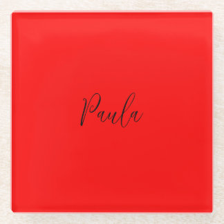 Handwriting Elegant Name Red Colour Plain Glass Coaster