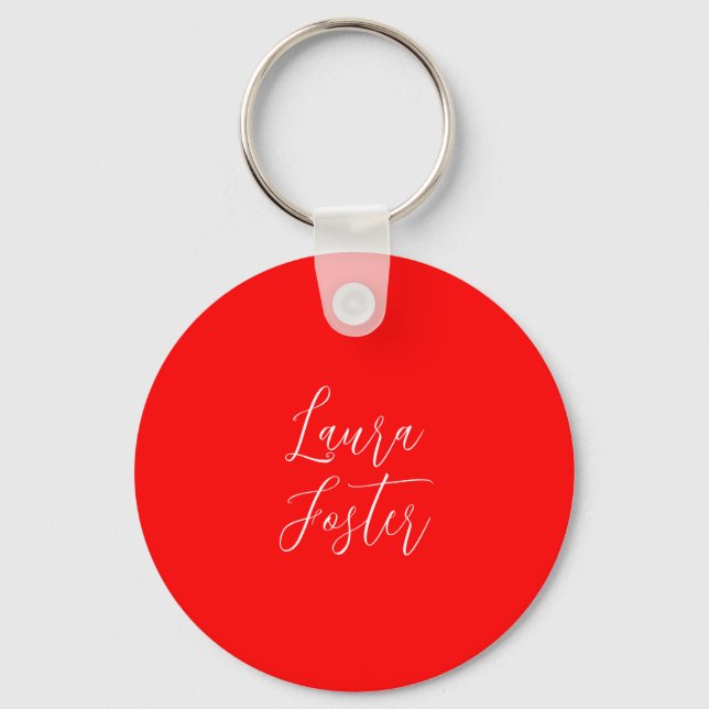 Handwriting Elegant Name Red Colour Plain Keychain (Front)