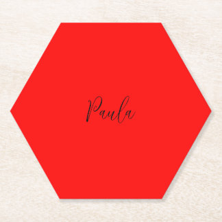 Handwriting Elegant Name Red Colour Plain Paper Coaster