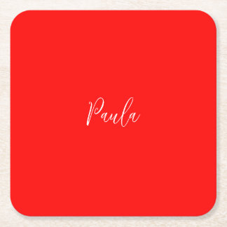 Handwriting Elegant Name Red Colour Plain Square Paper Coaster