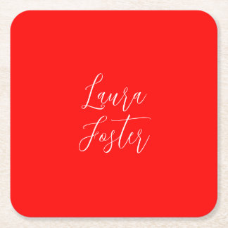 Handwriting Elegant Name Red Colour Plain Square Paper Coaster