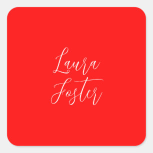 Handwriting Elegant Name Red Colour Plain Square Sticker