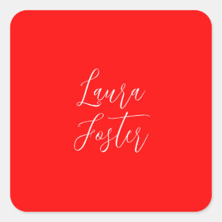 Handwriting Elegant Name Red Colour Plain Square Sticker