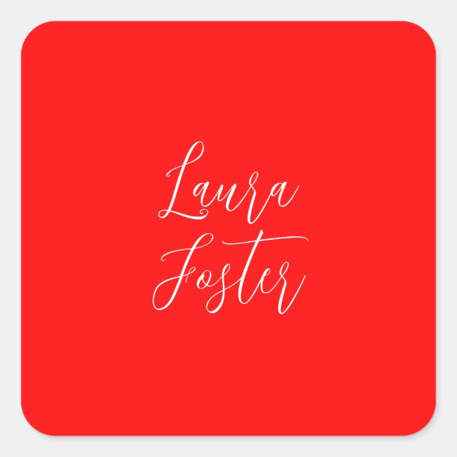 Handwriting Elegant Name Red Colour Plain Square Sticker (Front)