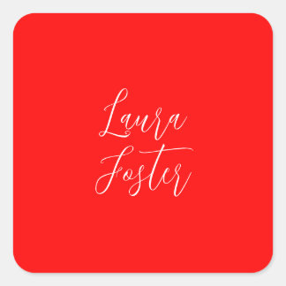 Handwriting Elegant Name Red Colour Plain Square Sticker