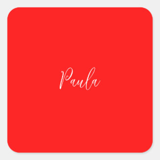 Handwriting Elegant Name Red Colour Plain Square Sticker