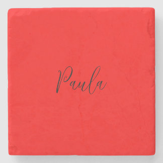 Handwriting Elegant Name Red Colour Plain Stone Coaster
