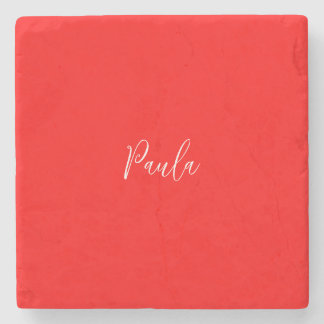 Handwriting Elegant Name Red Colour Plain Stone Coaster