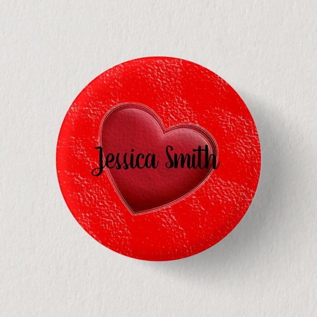 Handwriting Elegant Name Red Heart Love Romance 1 Inch Round Button (Front)