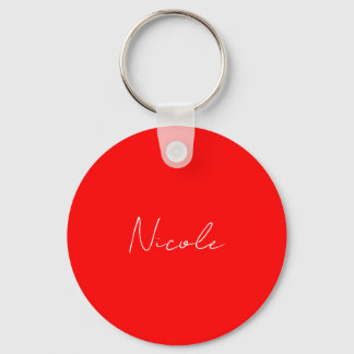 Handwriting Elegant Name Red White Colour Plain Keychain