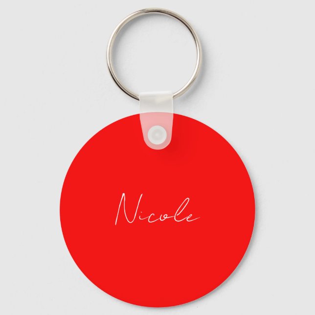 Handwriting Elegant Name Red White Colour Plain Keychain (Front)